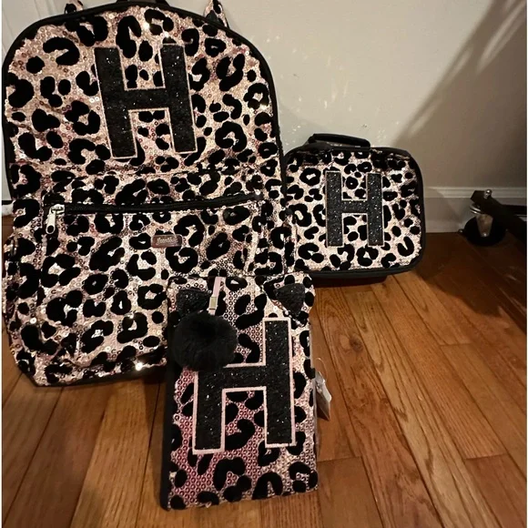 Justice Letter H Backpack w/ Lunchbox & Journal Justice Girls Stars 3-Piece Backpack Set Pink - Walmart.com main image 2